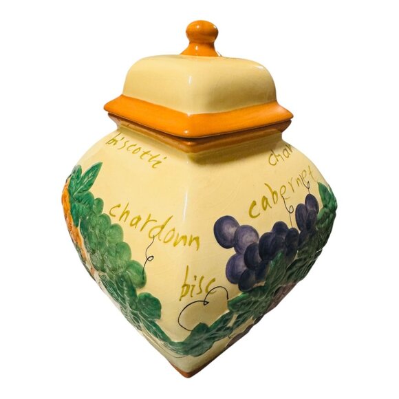 Vintage Nonni’s Handpainted Ceramic Biscotti Jar With Lid Grapes & Text  12.5 “ - Picture 6 of 10